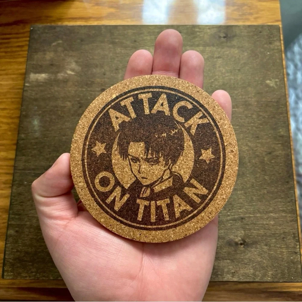 Attack On Titan Levi Ackerman Laser Engraved Cork Coaster